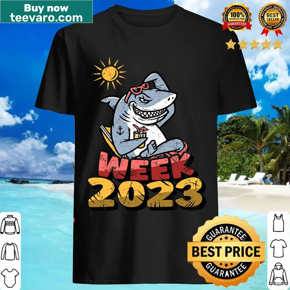 Funny t-shirt with 'Guess What Week It Is' shark text — on a men's t-shirt