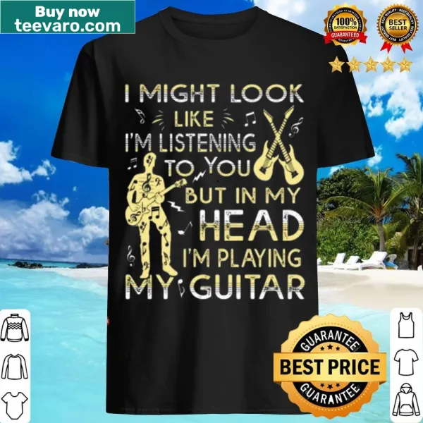 Funny guitar music t-shirt with playful text and graphics