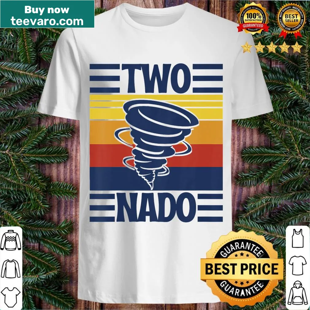 Vintage-style birthday T-shirt celebrating turning two with Twonado graphic — on a men's t-shirt