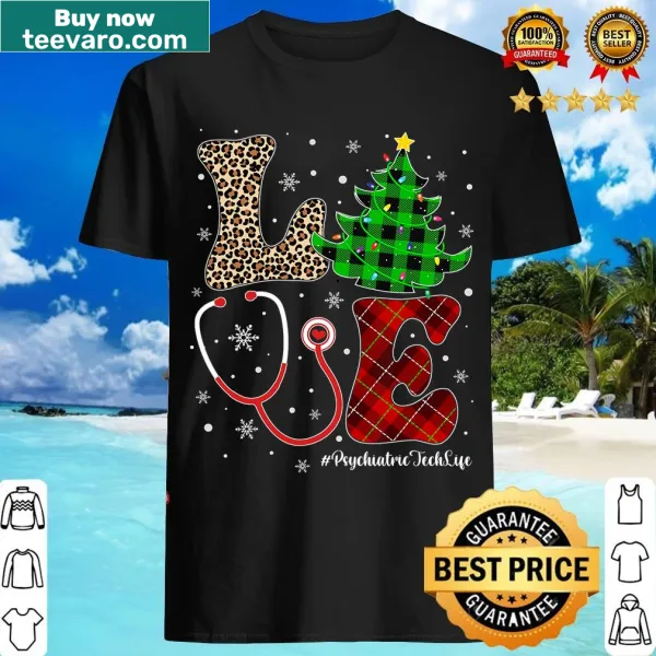 Buffalo plaid Christmas tree T-shirt for psychiatric techs