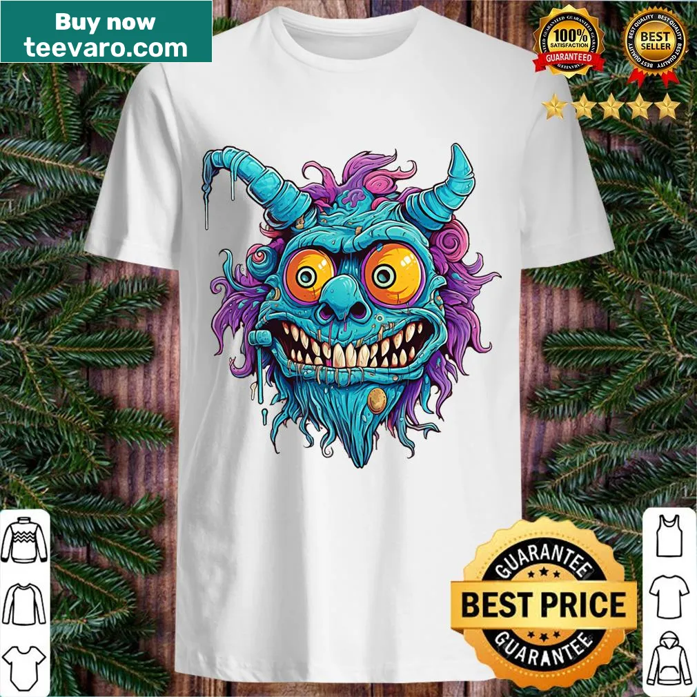 Cartoon monster illustration T-shirt with a playful design. — on a men's t-shirt