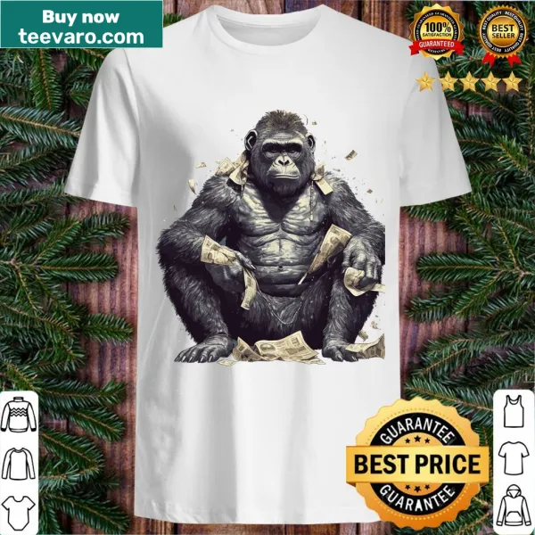 Cartoon gorilla shredding newspapers graphic T-shirt
