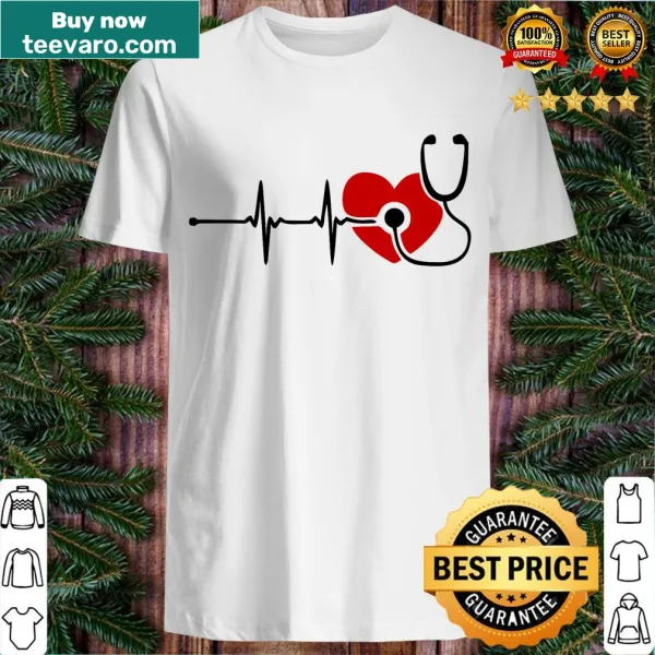 Funny nurse T-shirt with stethoscope and heartbeat graphic