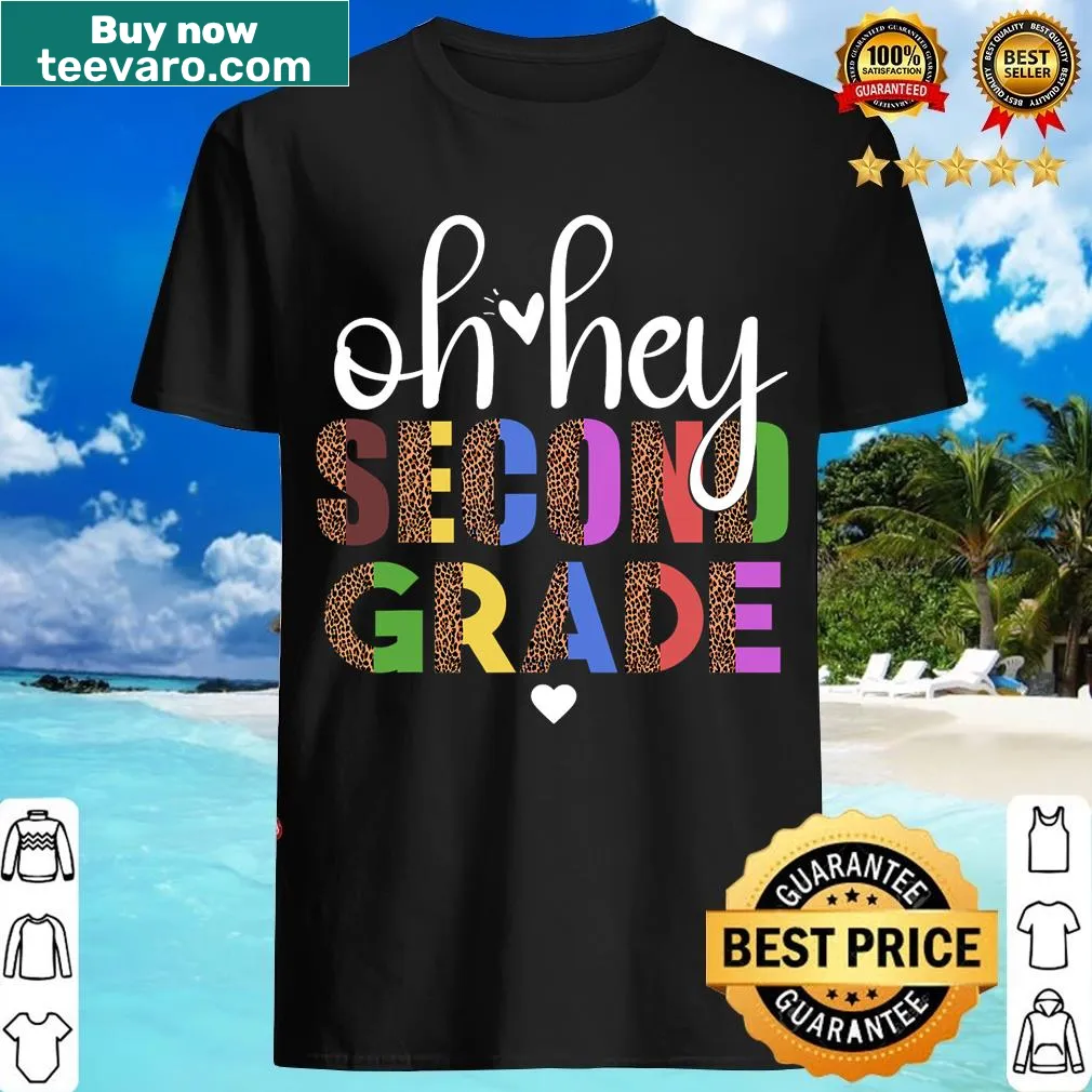 Illustrated T-shirt for teachers with Oh Hey 2nd Grade and leopard graphic — on a men's t-shirt