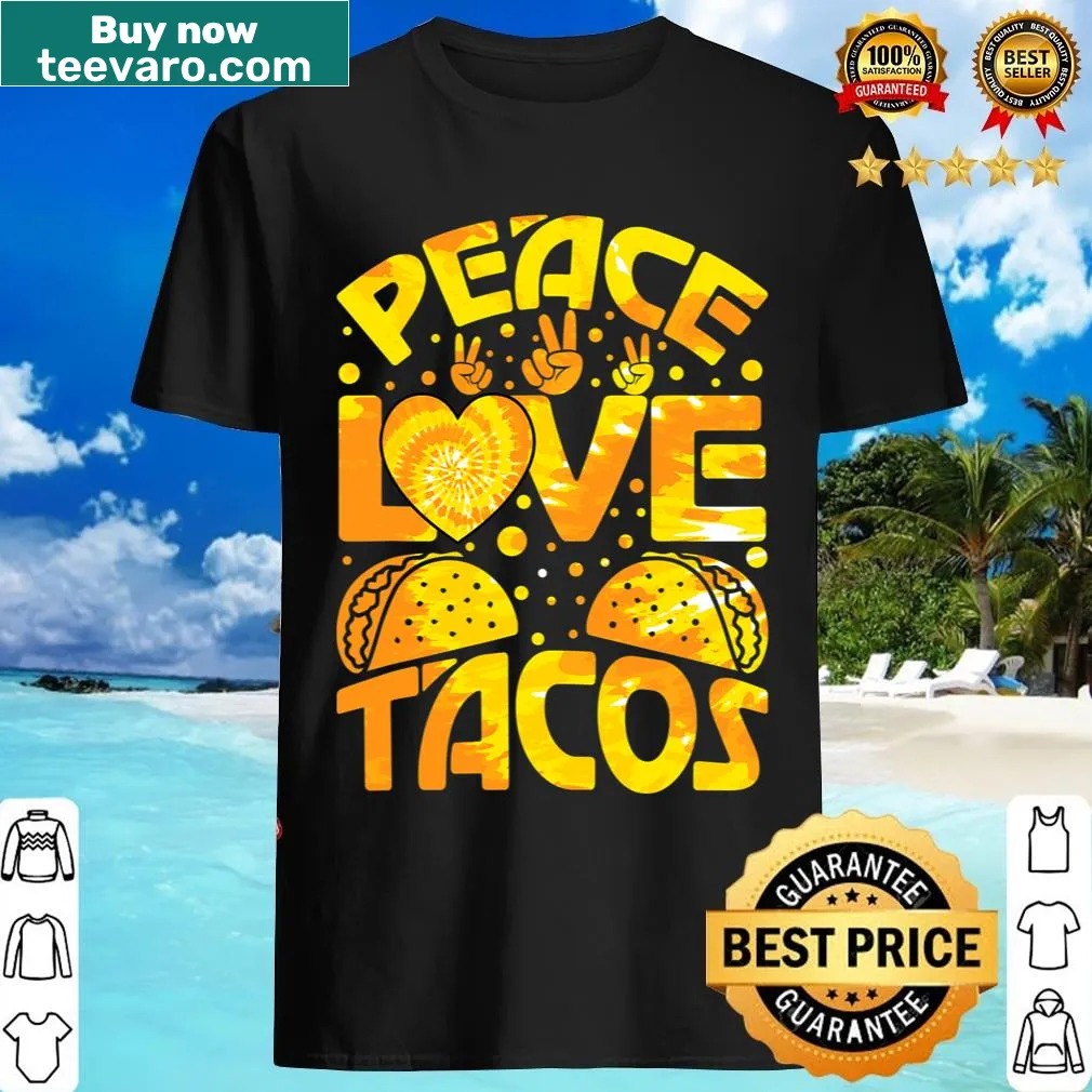 Cute Taco Tuesday graphic t-shirt with tacos and peace symbols — on a men's t-shirt
