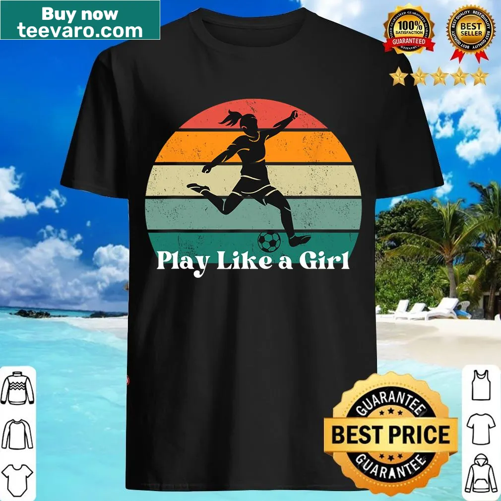 Retro sports t-shirt promoting girls' soccer with empowering text — on a men's t-shirt