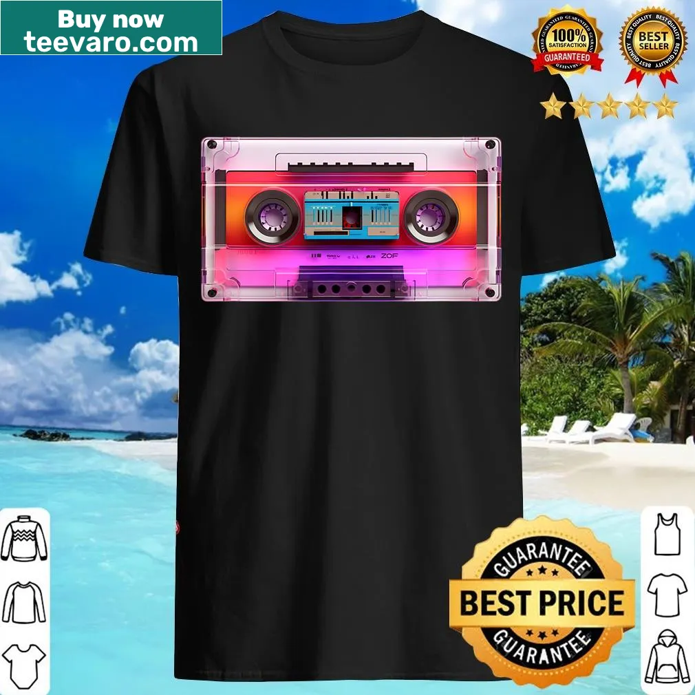 Retro t-shirt featuring a cassette tape graphic — on a men's t-shirt