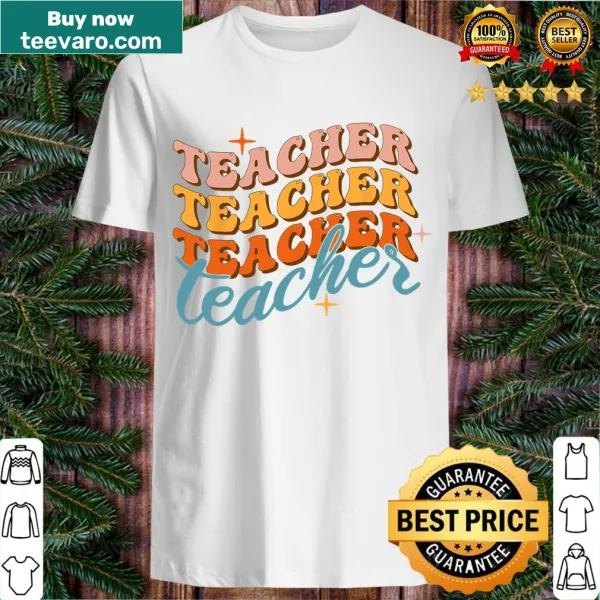 Retro sunset illustration on a teacher t-shirt