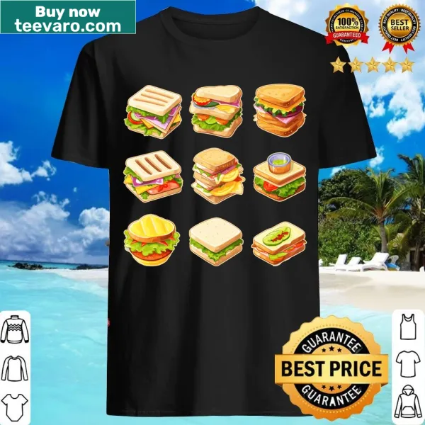 Cartoon sandwich T-shirt with cute food illustrations