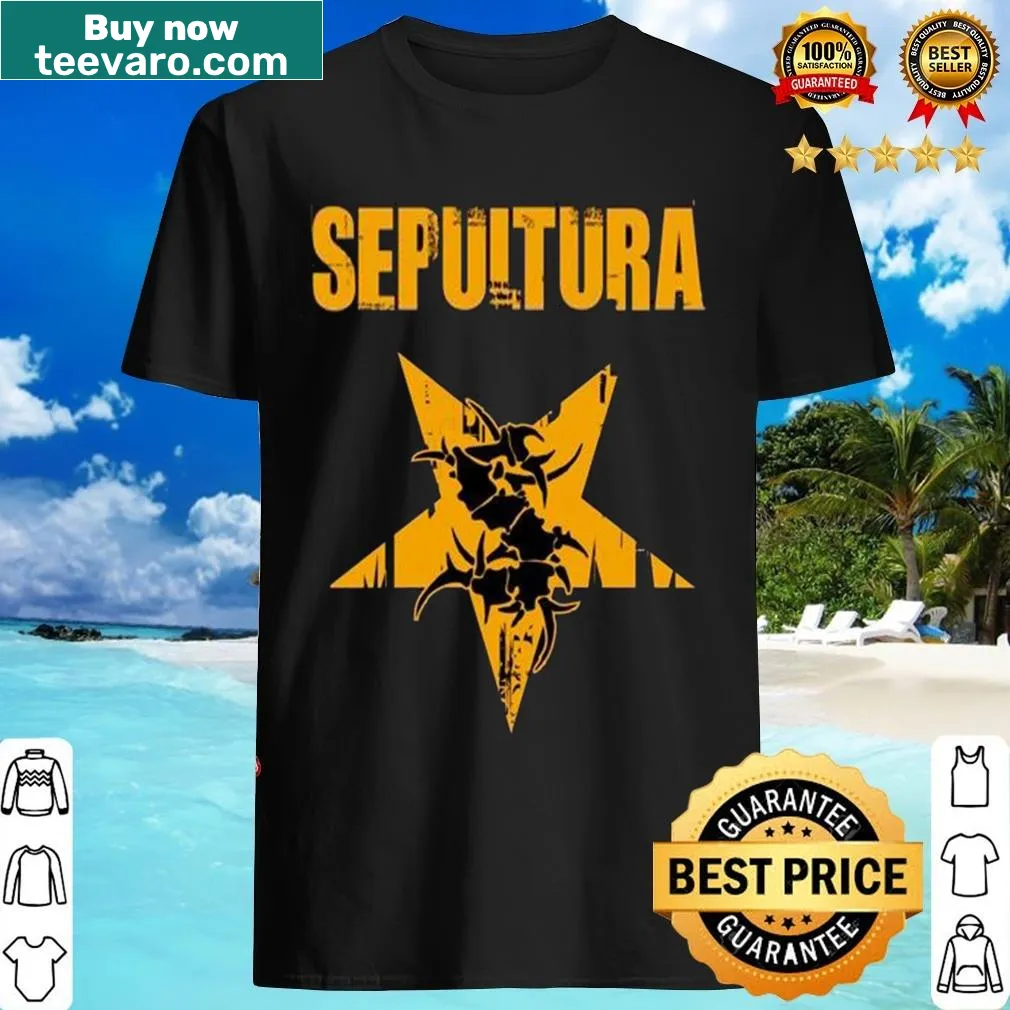 T-shirt featuring design inspired by Sepultura band — on a men's t-shirt