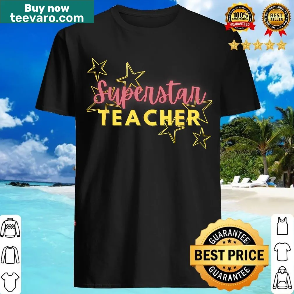 Men's back-to-school t-shirt with 'Superstar Teacher' text design — on a men's t-shirt
