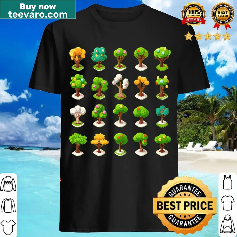 Cute t-shirt featuring cartoon trees hugging in isometric design. — on a men's t-shirt