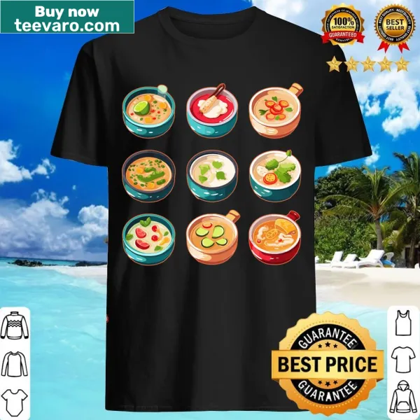Cute cartoon soup bowls t-shirt with playful design