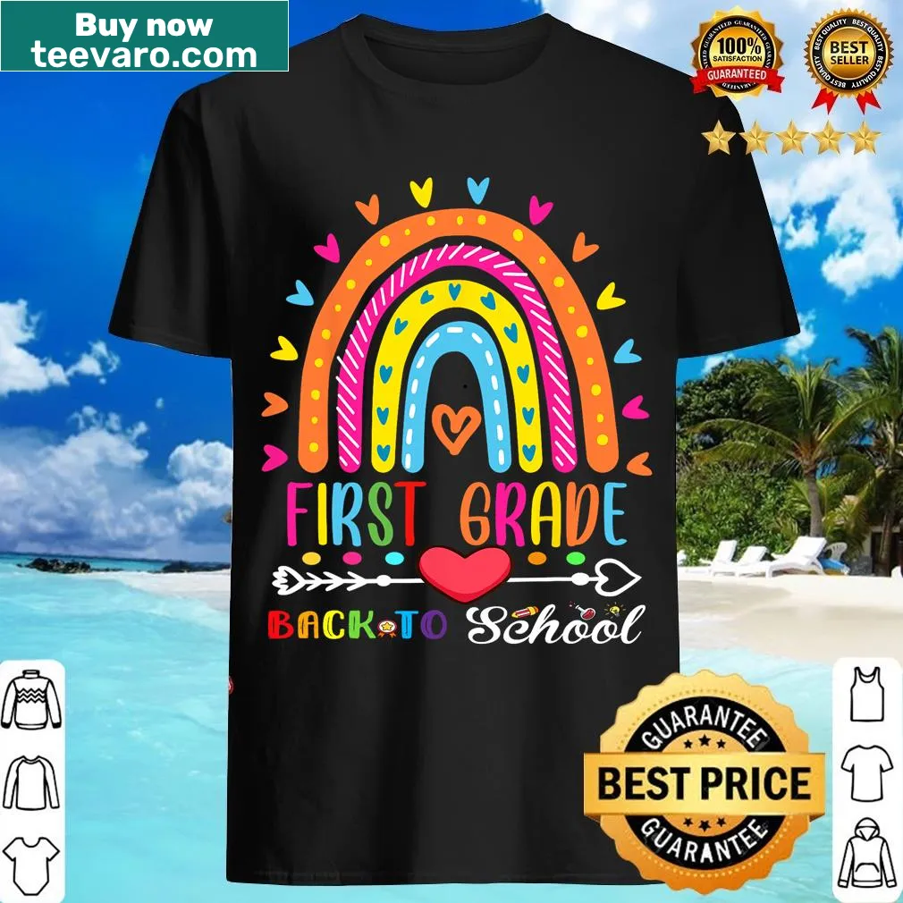 Back-to-school t-shirt for kids with 'First Grade' design — on a men's t-shirt