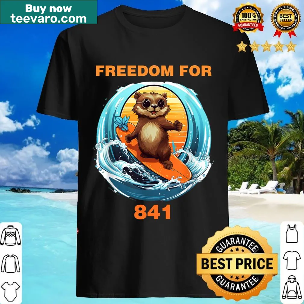 T-shirt with playful otter design celebrating freedom and adventure — on a men's t-shirt