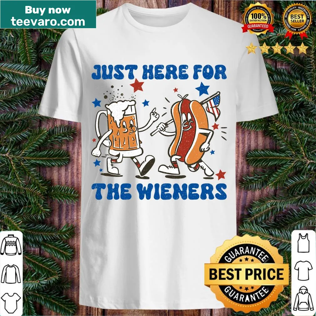 Funny text shirt for Fourth of July with hot dog theme. — on a men's t-shirt