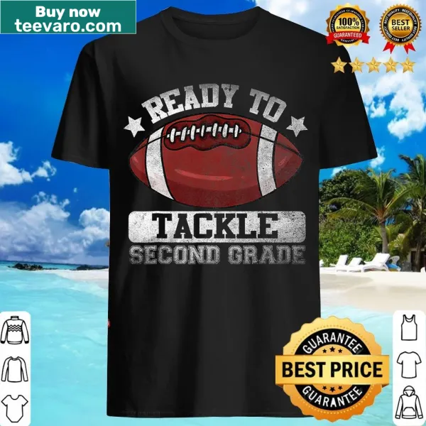 Illustrated football design with text Ready To Tackle 2nd Grade