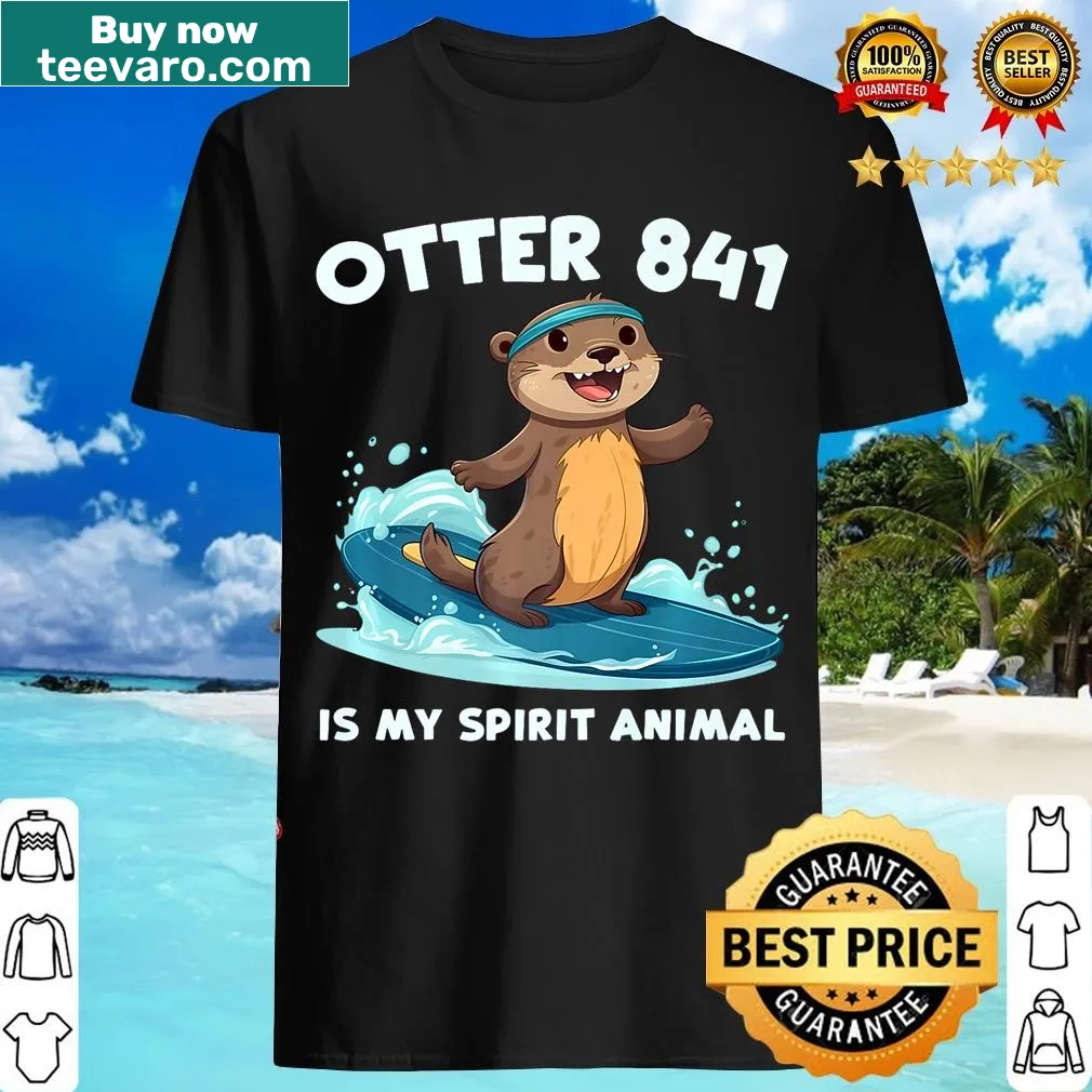 T-shirt featuring an illustration of a surfing otter — on a men's t-shirt