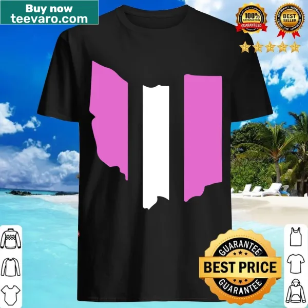 Minimalist design featuring pink stripes symbolizing Cleveland on a T-shirt.