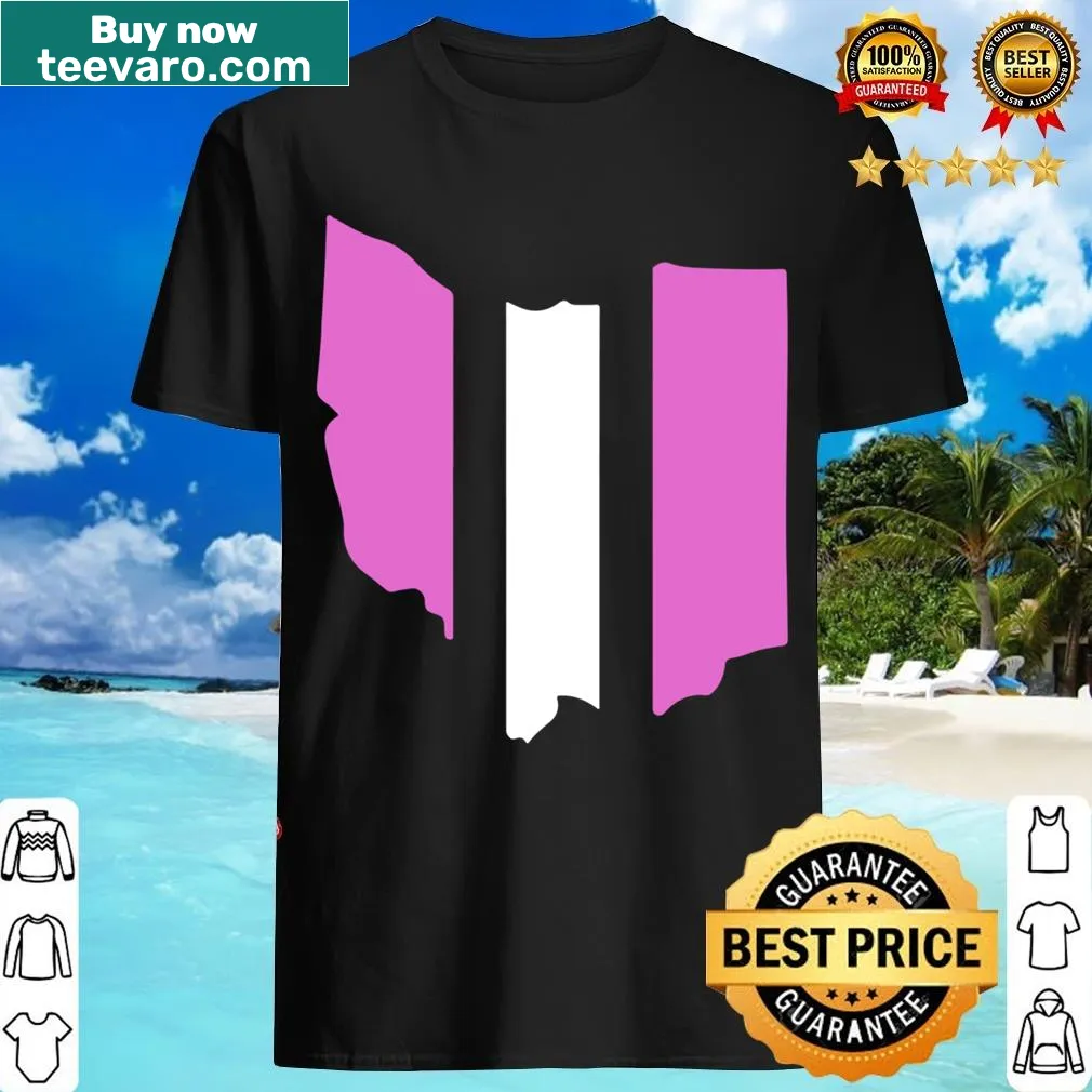 Minimalist design featuring pink stripes symbolizing Cleveland on a T-shirt. — on a men's t-shirt