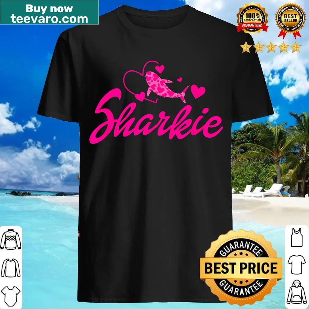 Cute shark t-shirt with playful cartoon design — on a men's t-shirt