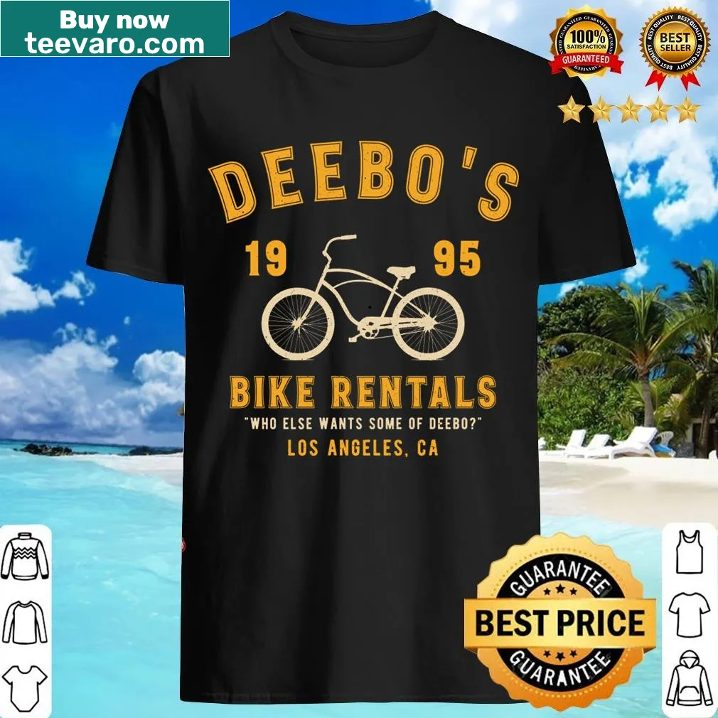Illustrative design for Deebo's Bike Rentals — on a men's t-shirt