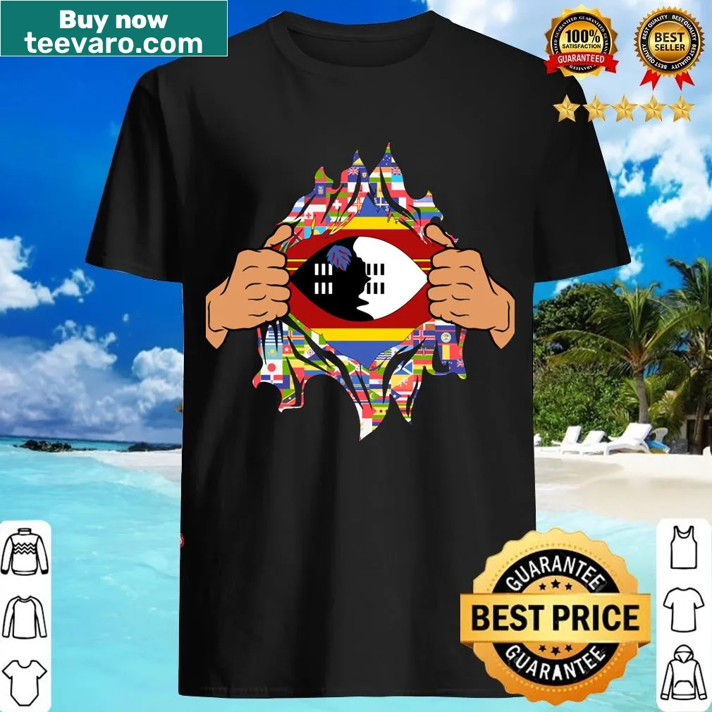 Graphic of the Eswatini flag on a proud heritage t-shirt — on a men's t-shirt
