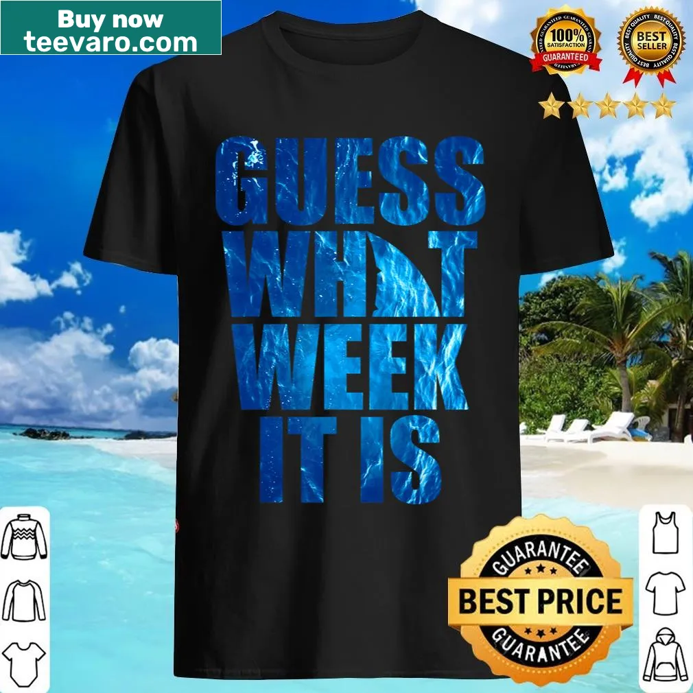 Funny Shark Week T-shirt with playful text graphic — on a men's t-shirt