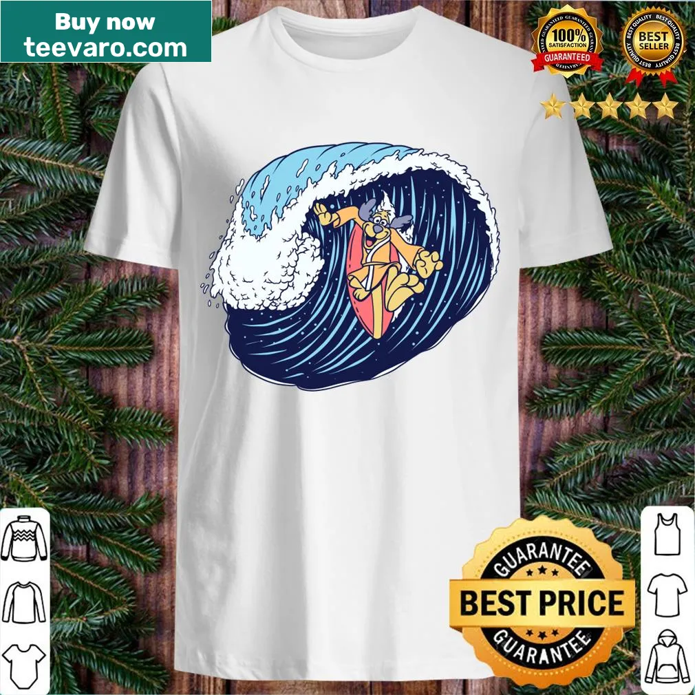 Cartoon graphic of Hong Kong Phooey surfing on T-shirt — on a men's t-shirt