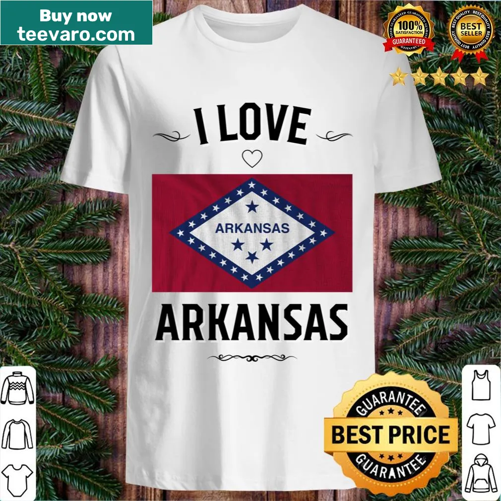 Shirt with text: I Love Arkansas — on a men's t-shirt