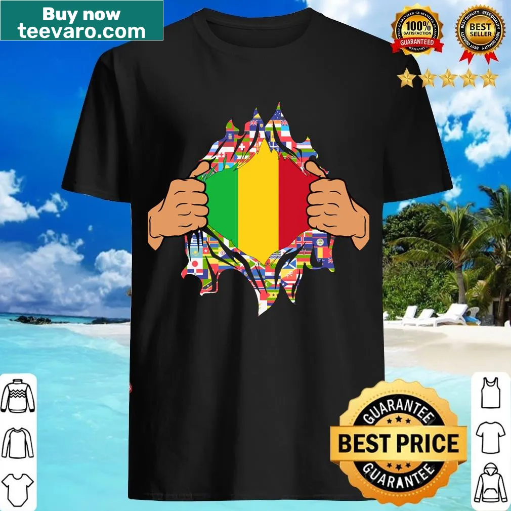 Vintage distressed T-shirt featuring the Mali flag design — on a men's t-shirt