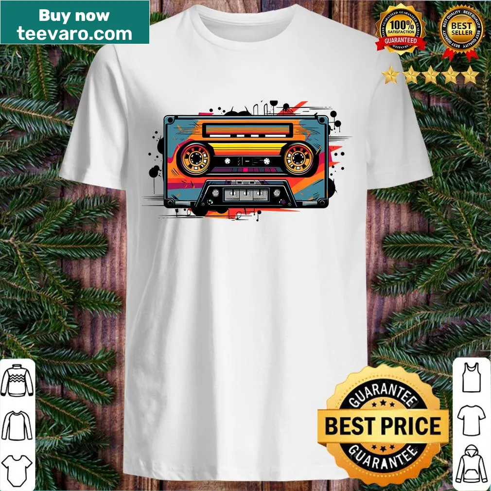 Retro cassette tape graphic tee for music lovers. — on a men's t-shirt