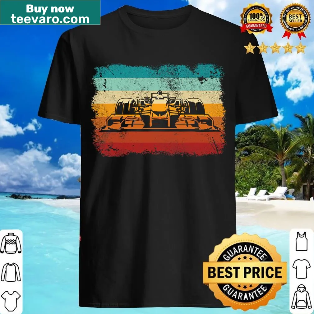 Vintage silhouette T-shirt for formula racing lovers with race car design — on a men's t-shirt