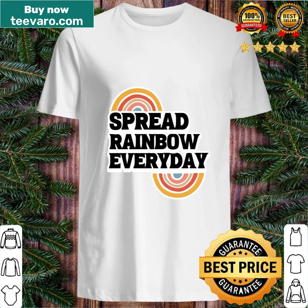 T-shirt featuring a cheerful rainbow graphic promoting positivity — on a men's t-shirt
