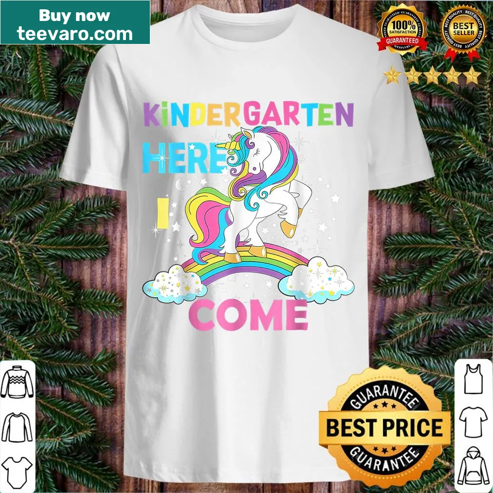 Cute kindergarten T-shirt with the phrase 'Unicorn Kindergarten Here I Come' — on a men's t-shirt