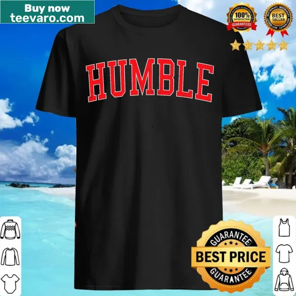 Distressed red varsity-style Humble Tx graphic T-shirt