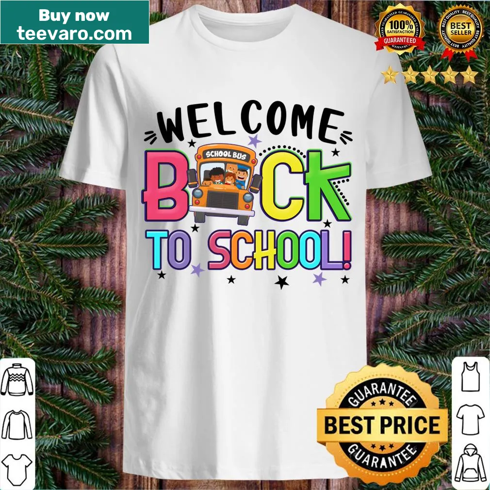 Illustrated school bus on a kid's T-shirt for the first day of school — on a men's t-shirt
