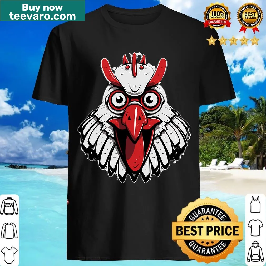 Cartoon angry rooster graphic for farm lovers — on a men's t-shirt