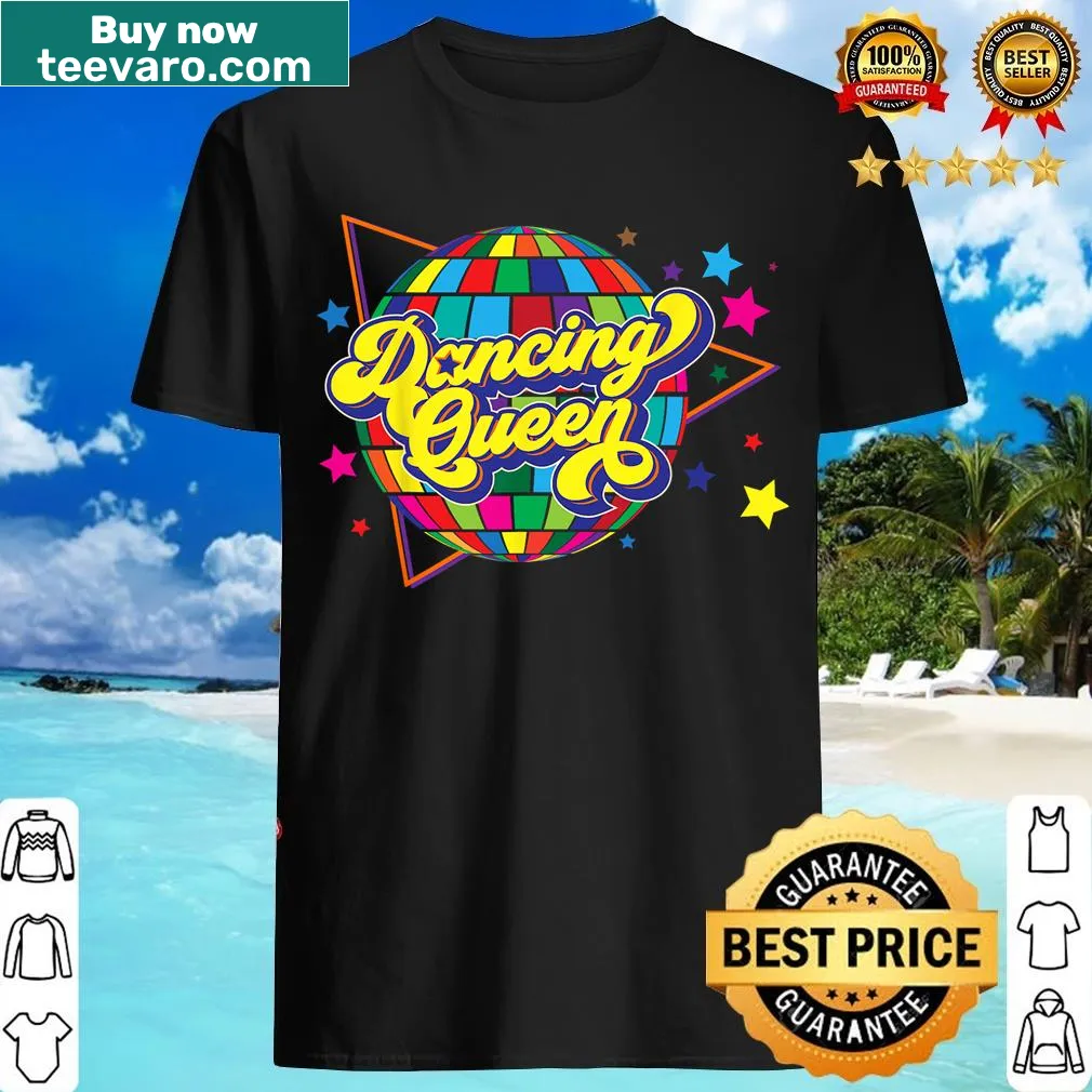 Vintage disco ball with 'Dancing Queen' text for moms — on a men's t-shirt