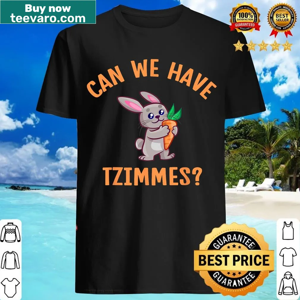 Whimsical Rosh Hashanah t-shirt with rabbit and Tzimmes illustration — on a men's t-shirt