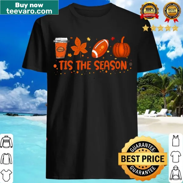 Humorous fall-themed T-shirt with pumpkins, football, and leaves