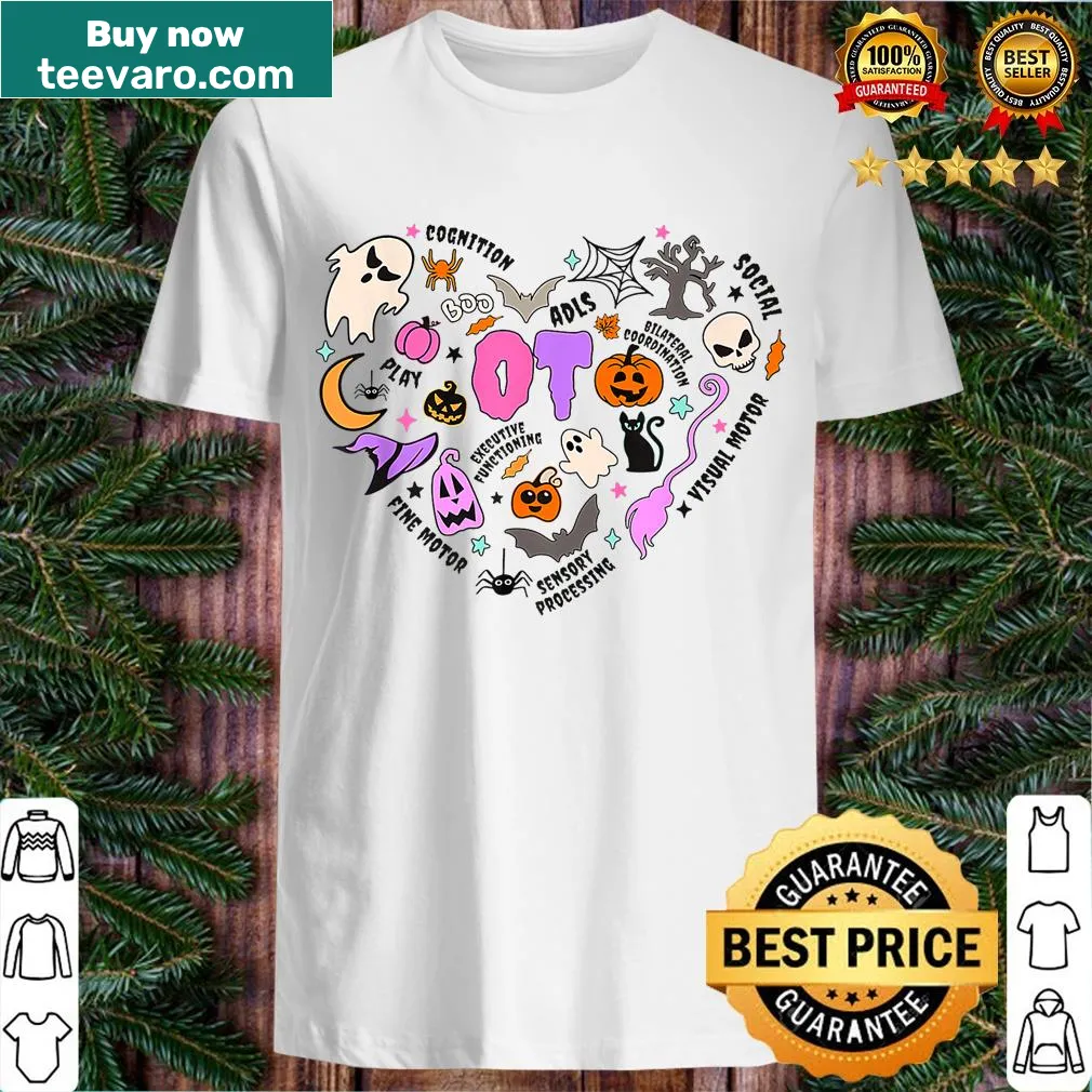 Cartoon ghost t-shirt for Halloween with occupational therapy theme — on a men's t-shirt