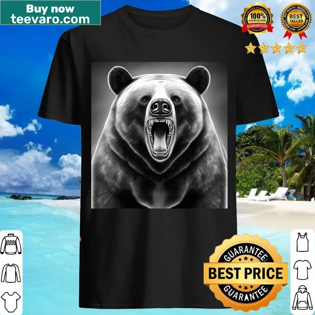 Bold illustration of a growling bear on a t-shirt — on a men's t-shirt