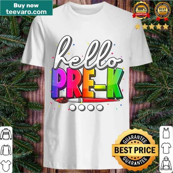 Friendly 'Hello Prek Teacher' message on a T-shirt for educators