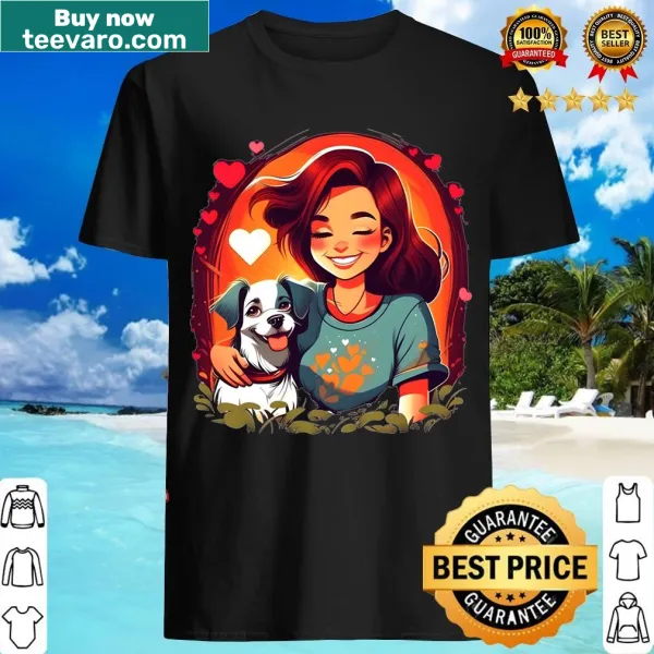 Illustration of a girl with her dog on a fitted t-shirt
