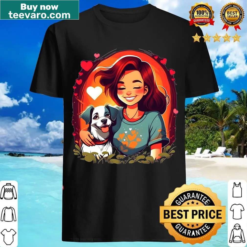 Illustration of a girl with her dog on a fitted t-shirt — on a men's t-shirt