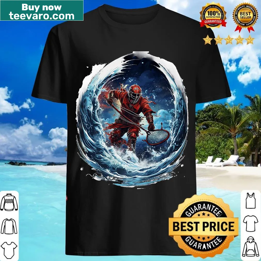 Lacrosse T-shirt with American flag and helmet graphic — on a men's t-shirt