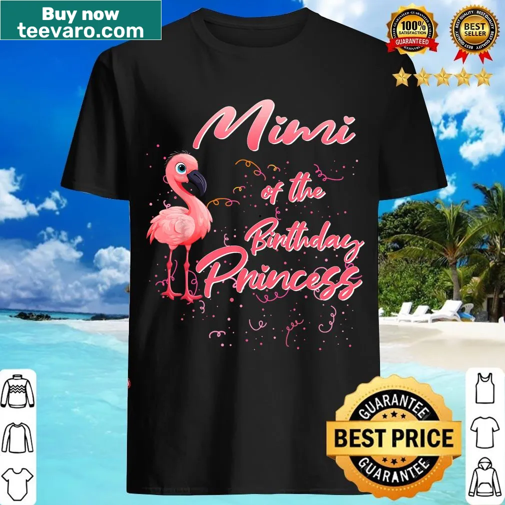 Cartoon flamingos celebrating a birthday on a kids' t-shirt — on a men's t-shirt