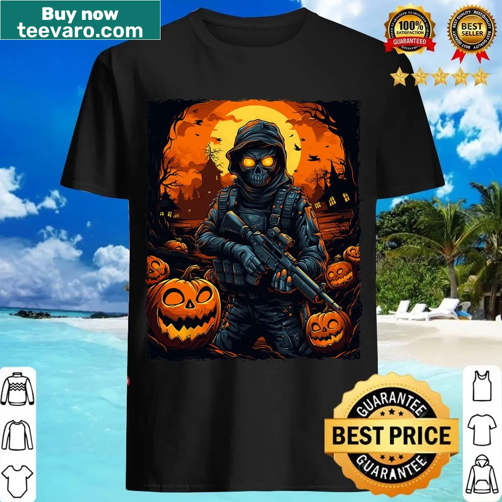 Funny paintball-themed Halloween t-shirt with playful graphics — on a men's t-shirt