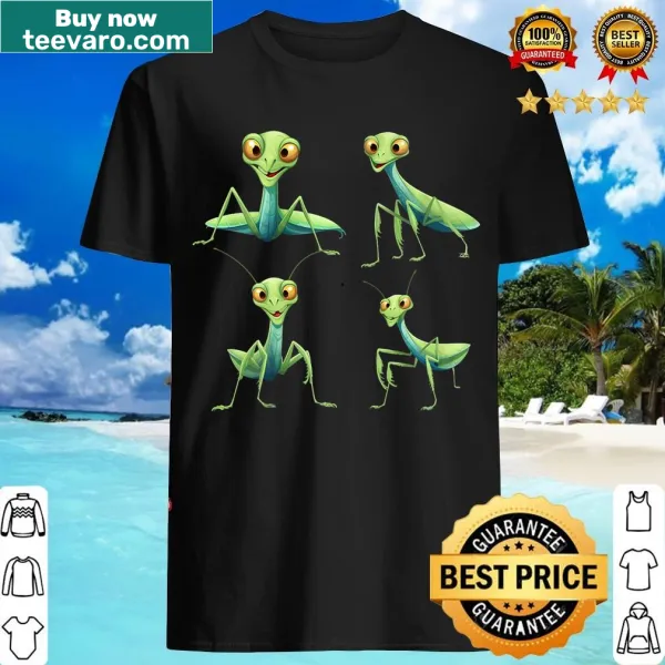 T-shirt featuring a detailed graphic of a praying mantis